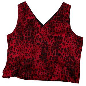 Maggy London Silk Red and Black Leopard Print Sleeveless Blouse Size 24